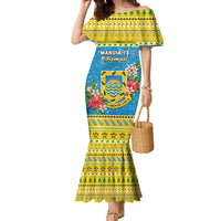 Tuvalu Christmas Family Matching Mermaid Dress and Hawaiian Shirt Coat Of Arms Manuia Te Kilisimasi LT05 Mom's Dress Yellow - Polynesian Pride