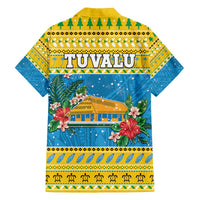 Tuvalu Christmas Family Matching Off The Shoulder Long Sleeve Dress and Hawaiian Shirt Coat Of Arms Manuia Te Kilisimasi LT05 - Polynesian Pride