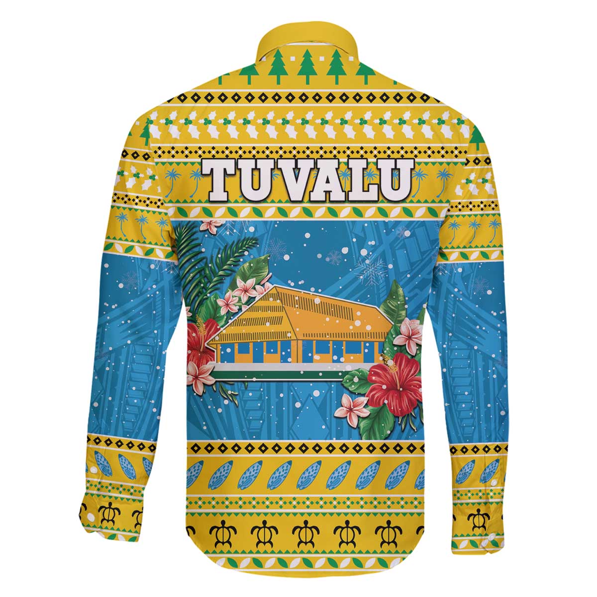 Tuvalu Christmas Family Matching Off The Shoulder Long Sleeve Dress and Hawaiian Shirt Coat Of Arms Manuia Te Kilisimasi LT05 - Polynesian Pride
