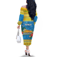Tuvalu Christmas Family Matching Off The Shoulder Long Sleeve Dress and Hawaiian Shirt Coat Of Arms Manuia Te Kilisimasi LT05 - Polynesian Pride