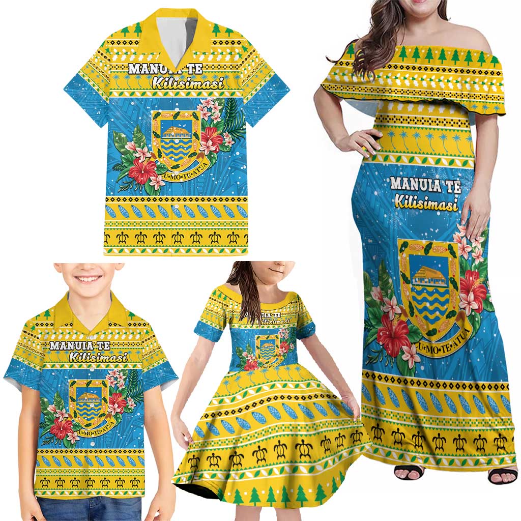 Tuvalu Christmas Family Matching Off Shoulder Maxi Dress and Hawaiian Shirt Coat Of Arms Manuia Te Kilisimasi LT05 - Polynesian Pride