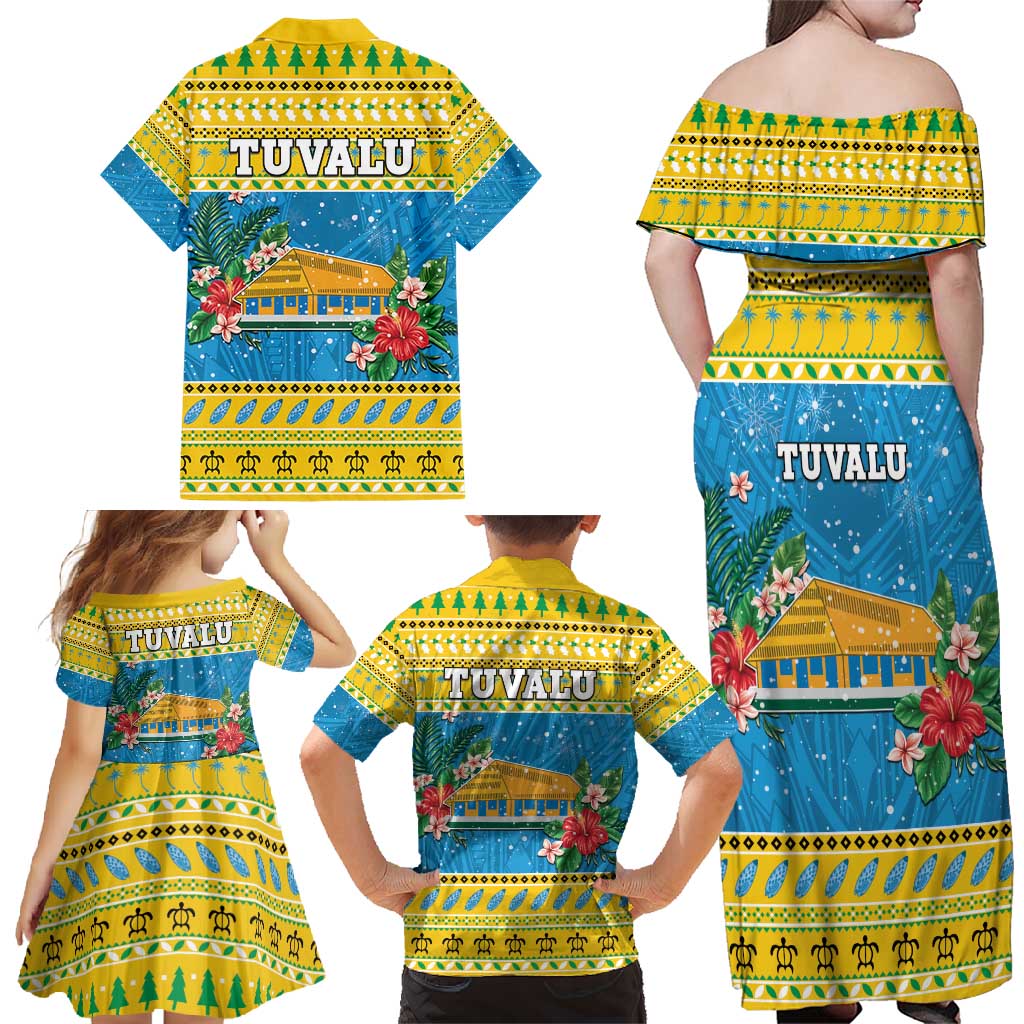 Tuvalu Christmas Family Matching Off Shoulder Maxi Dress and Hawaiian Shirt Coat Of Arms Manuia Te Kilisimasi LT05 - Polynesian Pride