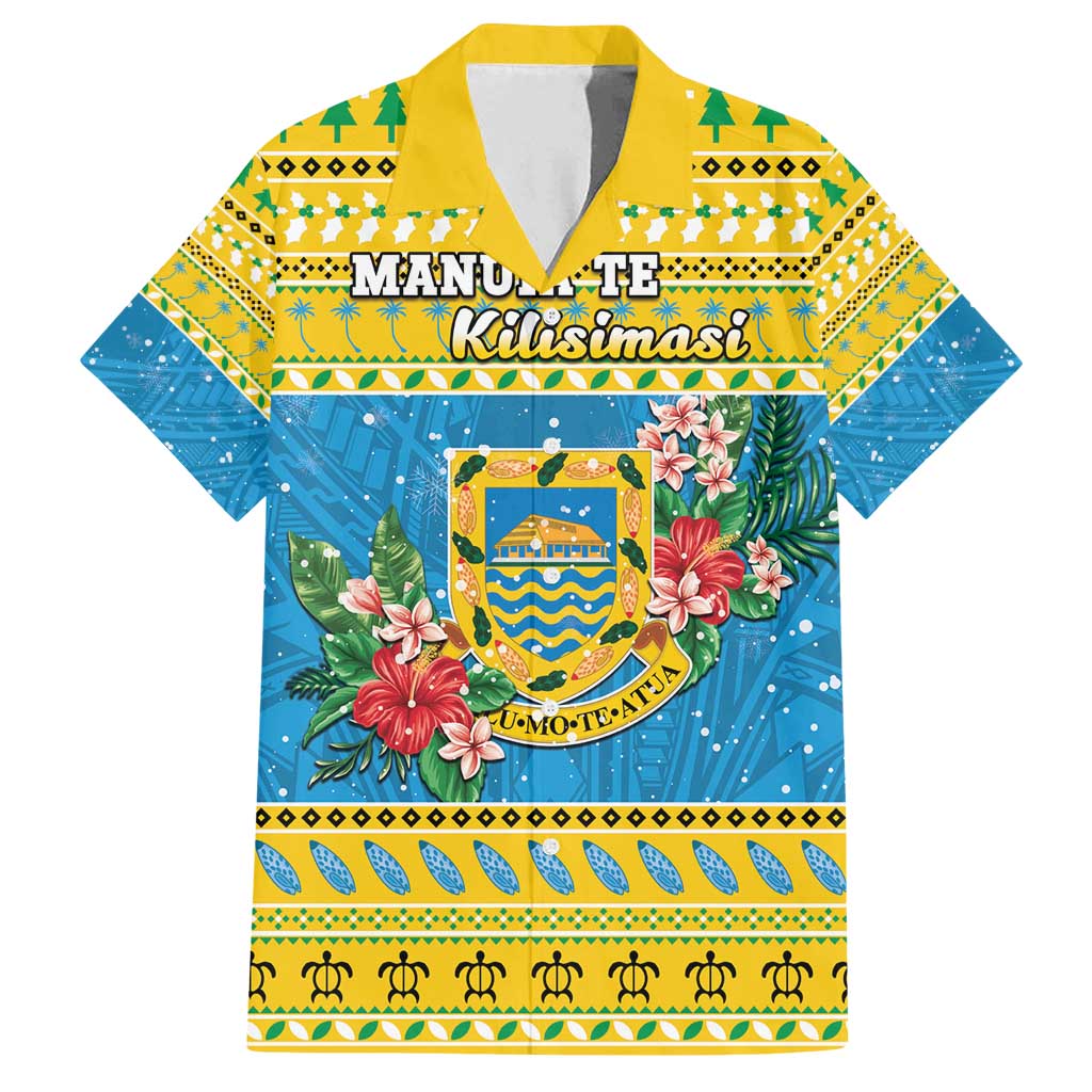 Tuvalu Christmas Family Matching Off Shoulder Maxi Dress and Hawaiian Shirt Coat Of Arms Manuia Te Kilisimasi LT05 Dad's Shirt - Short Sleeve Yellow - Polynesian Pride