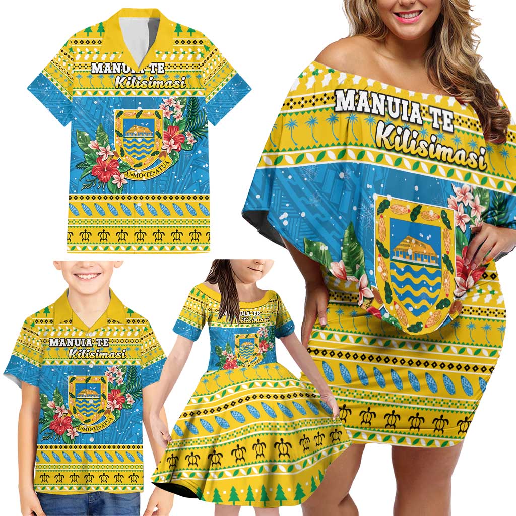 Tuvalu Christmas Family Matching Off Shoulder Short Dress and Hawaiian Shirt Coat Of Arms Manuia Te Kilisimasi LT05 - Polynesian Pride
