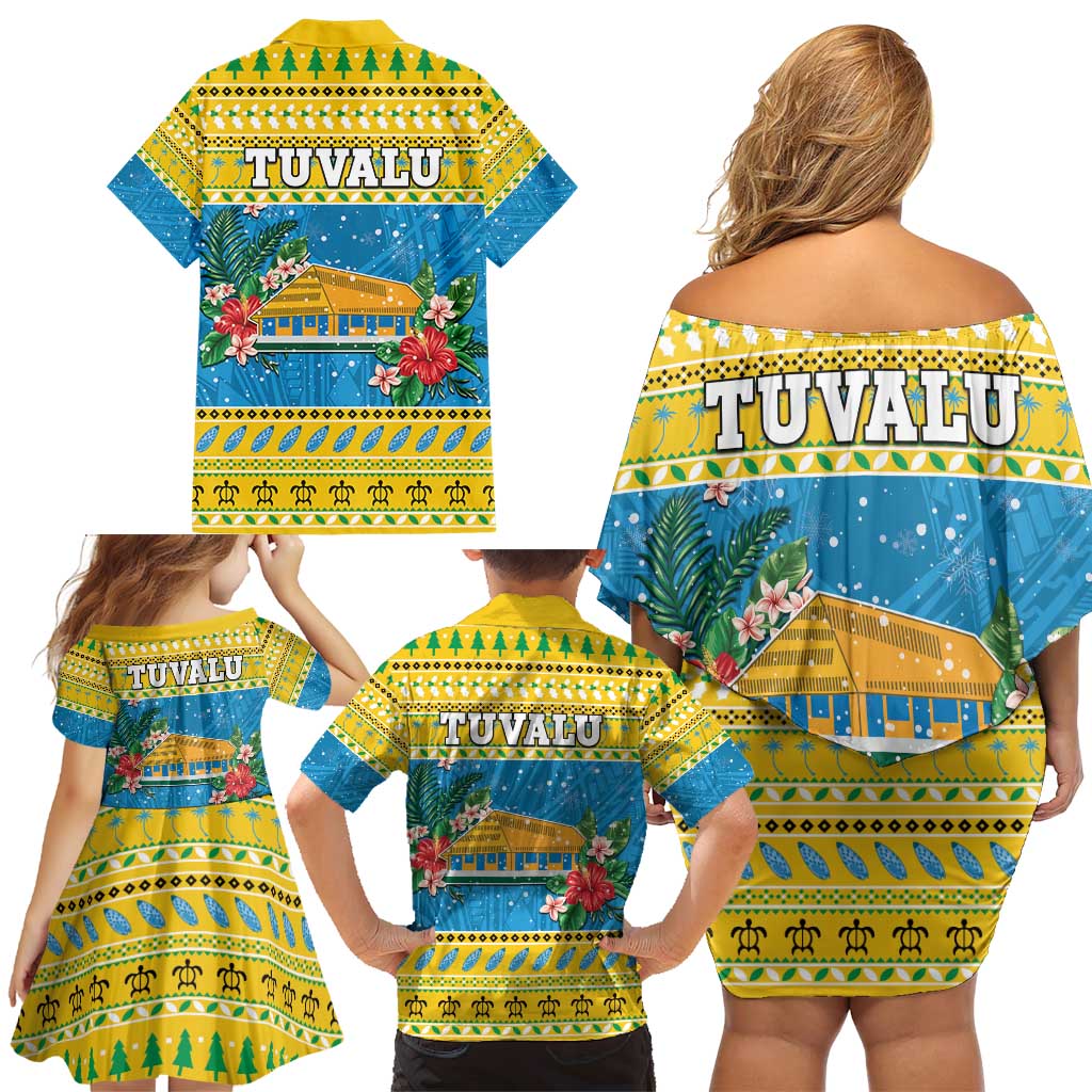 Tuvalu Christmas Family Matching Off Shoulder Short Dress and Hawaiian Shirt Coat Of Arms Manuia Te Kilisimasi LT05 - Polynesian Pride