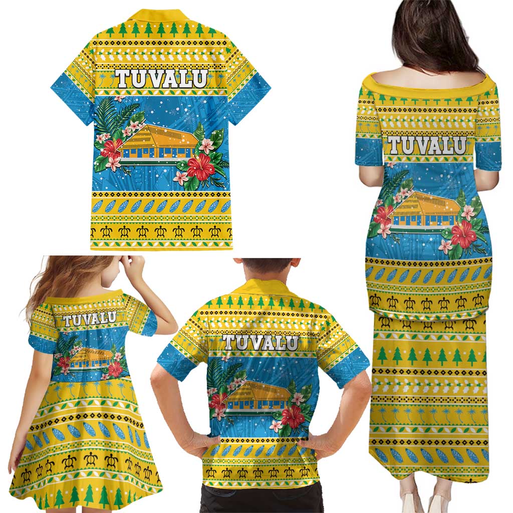 Tuvalu Christmas Family Matching Puletasi and Hawaiian Shirt Coat Of Arms Manuia Te Kilisimasi LT05 - Polynesian Pride