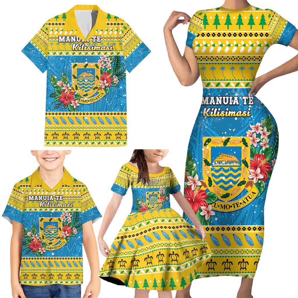 Tuvalu Christmas Family Matching Short Sleeve Bodycon Dress and Hawaiian Shirt Coat Of Arms Manuia Te Kilisimasi LT05 - Polynesian Pride