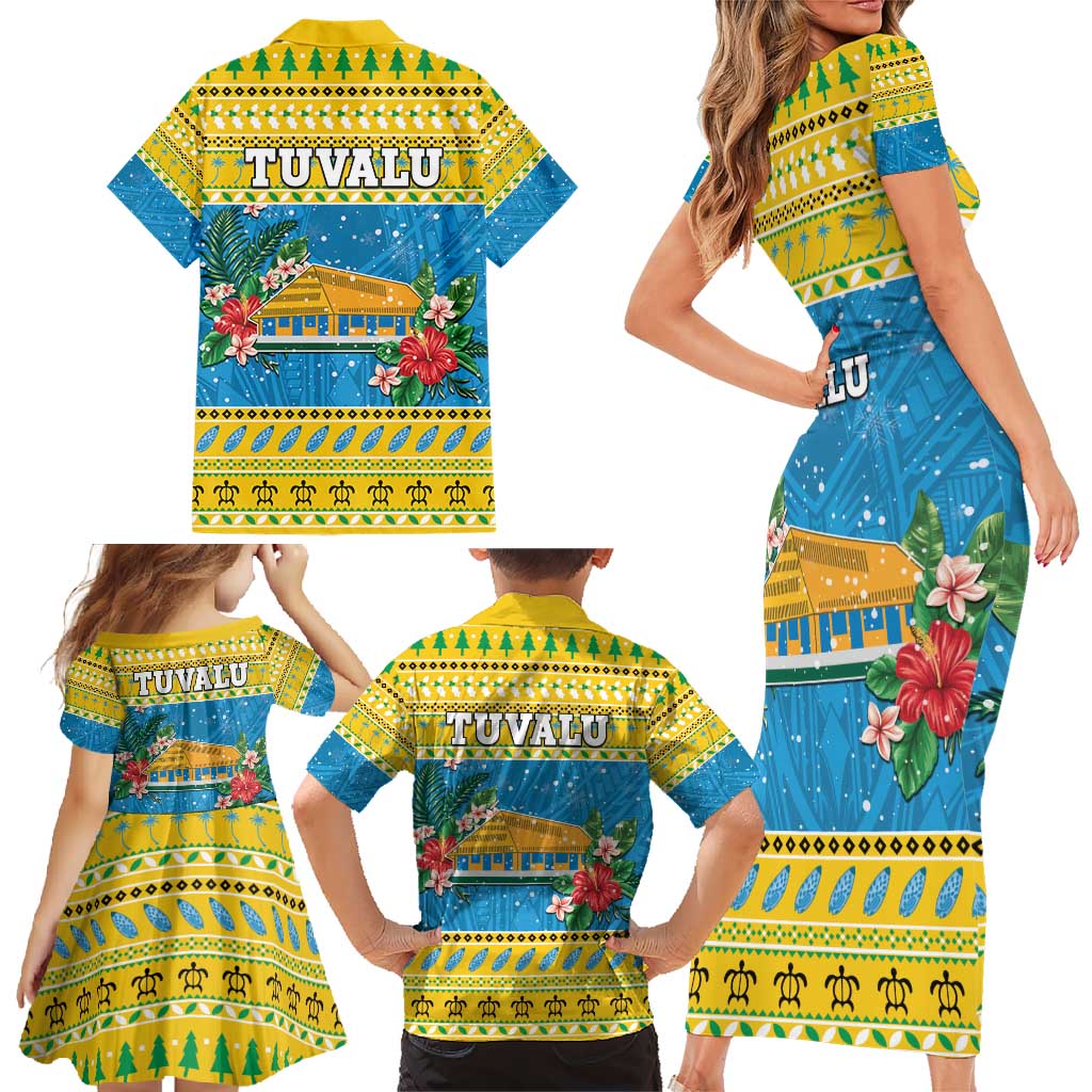 Tuvalu Christmas Family Matching Short Sleeve Bodycon Dress and Hawaiian Shirt Coat Of Arms Manuia Te Kilisimasi LT05 - Polynesian Pride