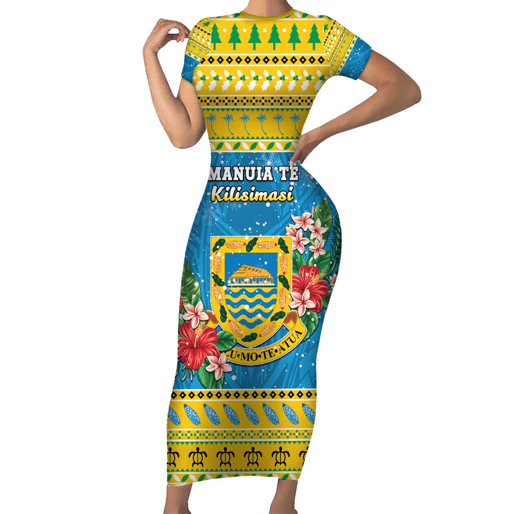 Tuvalu Christmas Family Matching Short Sleeve Bodycon Dress and Hawaiian Shirt Coat Of Arms Manuia Te Kilisimasi LT05 Mom's Dress Yellow - Polynesian Pride