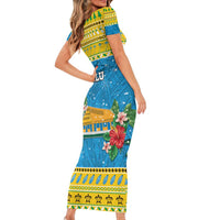 Tuvalu Christmas Family Matching Short Sleeve Bodycon Dress and Hawaiian Shirt Coat Of Arms Manuia Te Kilisimasi LT05 - Polynesian Pride