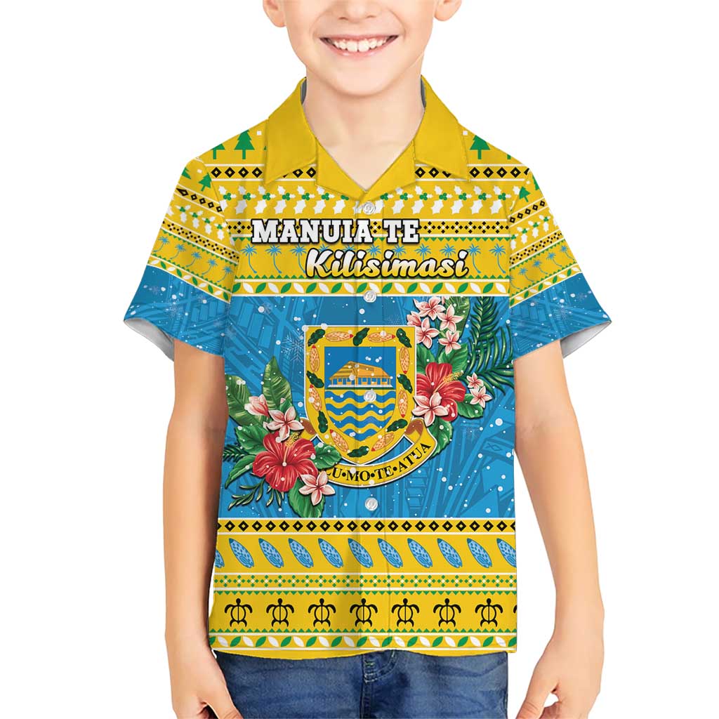 Tuvalu Christmas Family Matching Short Sleeve Bodycon Dress and Hawaiian Shirt Coat Of Arms Manuia Te Kilisimasi LT05 Son's Shirt Yellow - Polynesian Pride