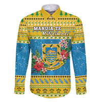 Tuvalu Christmas Family Matching Summer Maxi Dress and Hawaiian Shirt Coat Of Arms Manuia Te Kilisimasi LT05 Dad's Shirt - Long Sleeve Yellow - Polynesian Pride