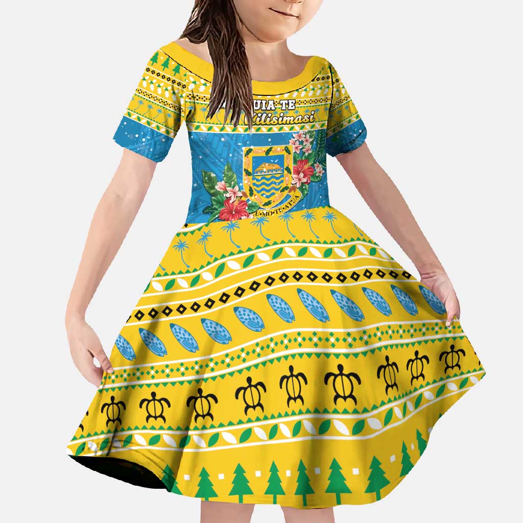 Tuvalu Christmas Family Matching Tank Maxi Dress and Hawaiian Shirt Coat Of Arms Manuia Te Kilisimasi LT05 Daughter's Dress Yellow - Polynesian Pride