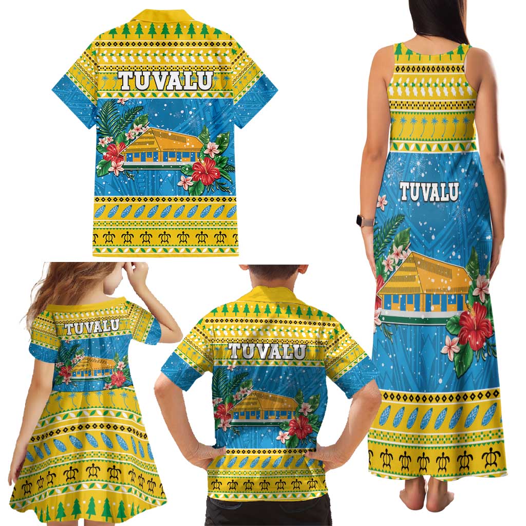 Tuvalu Christmas Family Matching Tank Maxi Dress and Hawaiian Shirt Coat Of Arms Manuia Te Kilisimasi LT05 - Polynesian Pride