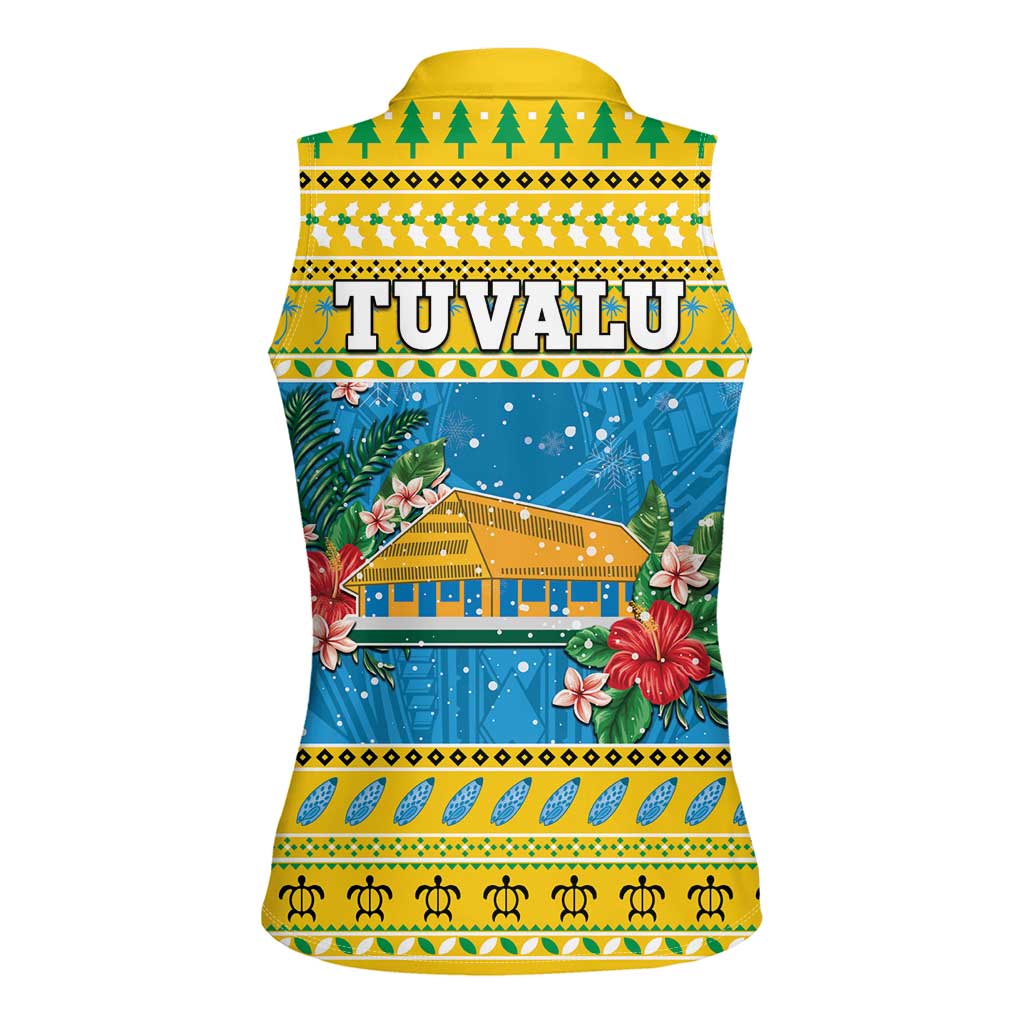 Tuvalu Christmas Women Sleeveless Polo Shirt Coat Of Arms Manuia Te Kilisimasi LT05 - Polynesian Pride