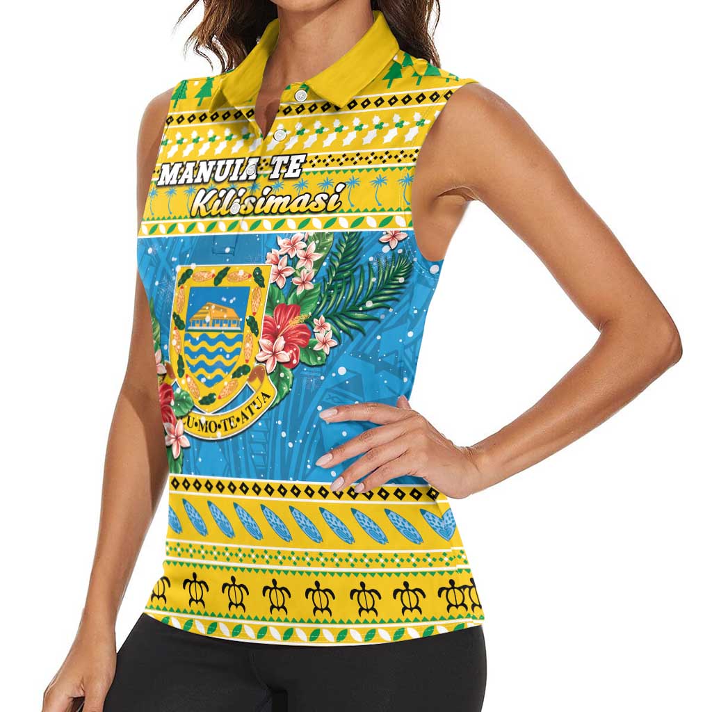 Tuvalu Christmas Women Sleeveless Polo Shirt Coat Of Arms Manuia Te Kilisimasi LT05 - Polynesian Pride