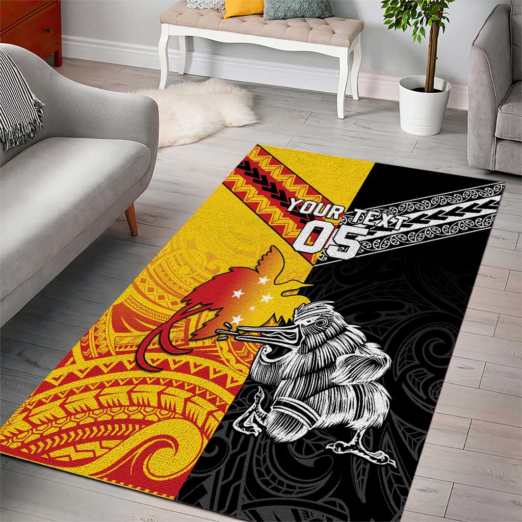 New Zealand And Papua New Guinea Rugby Custom Area Rug Maori Kiwi With Bird of Paradise LT05 - Polynesian Pride