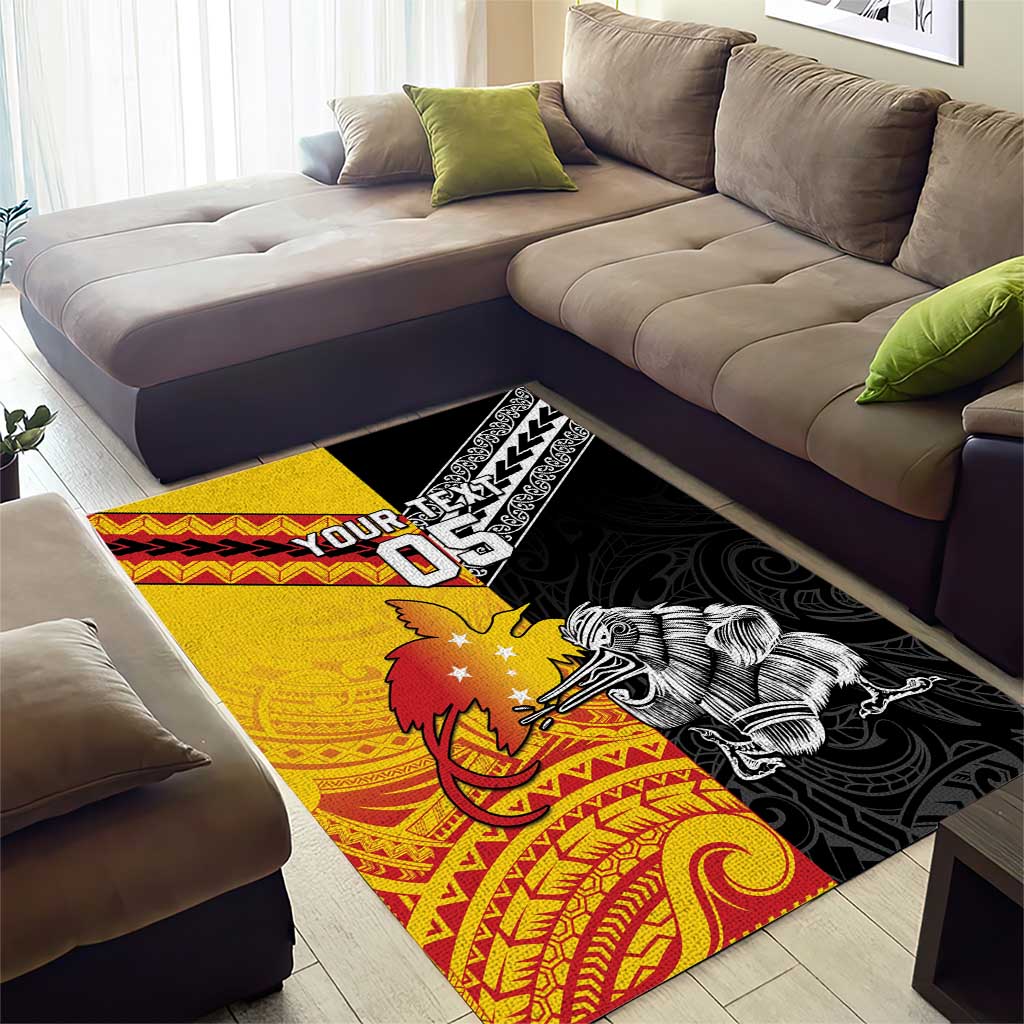 New Zealand And Papua New Guinea Rugby Custom Area Rug Maori Kiwi With Bird of Paradise LT05 - Polynesian Pride