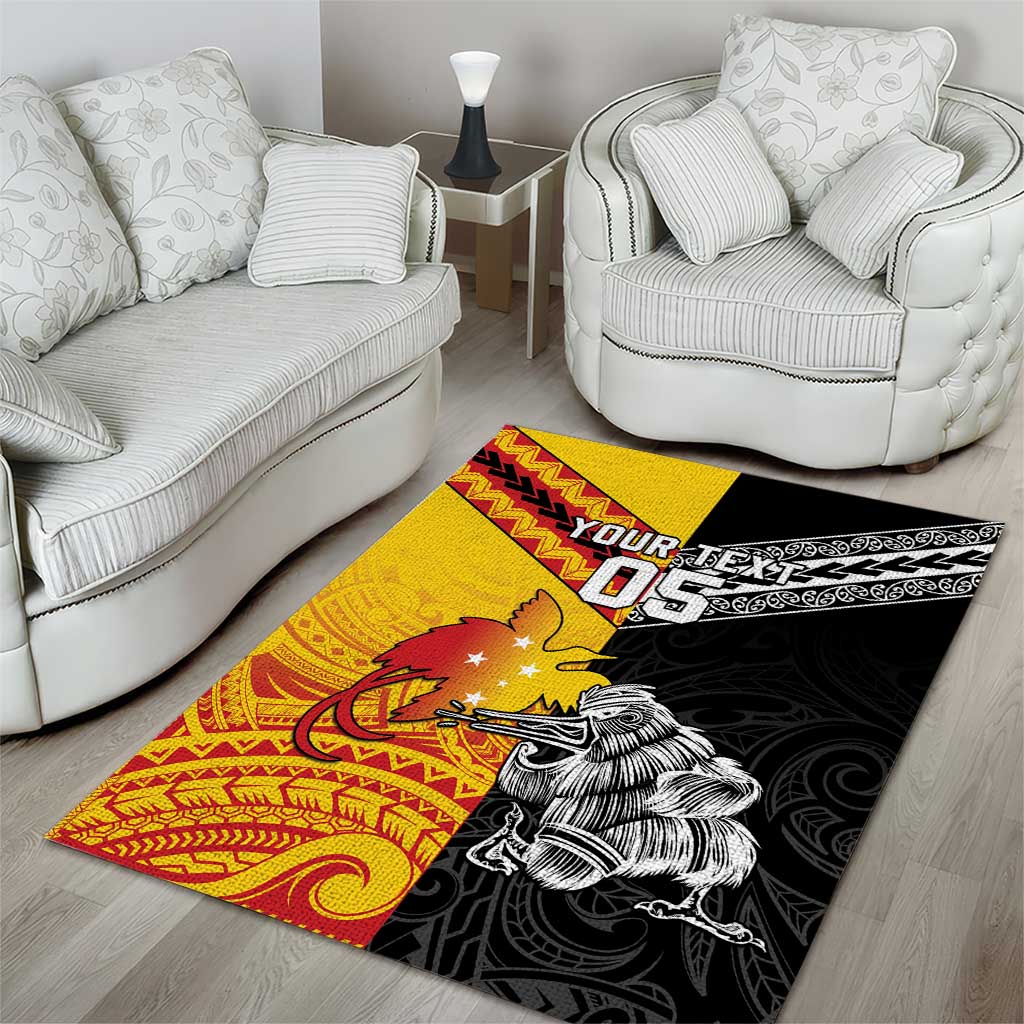 New Zealand And Papua New Guinea Rugby Custom Area Rug Maori Kiwi With Bird of Paradise LT05 - Polynesian Pride
