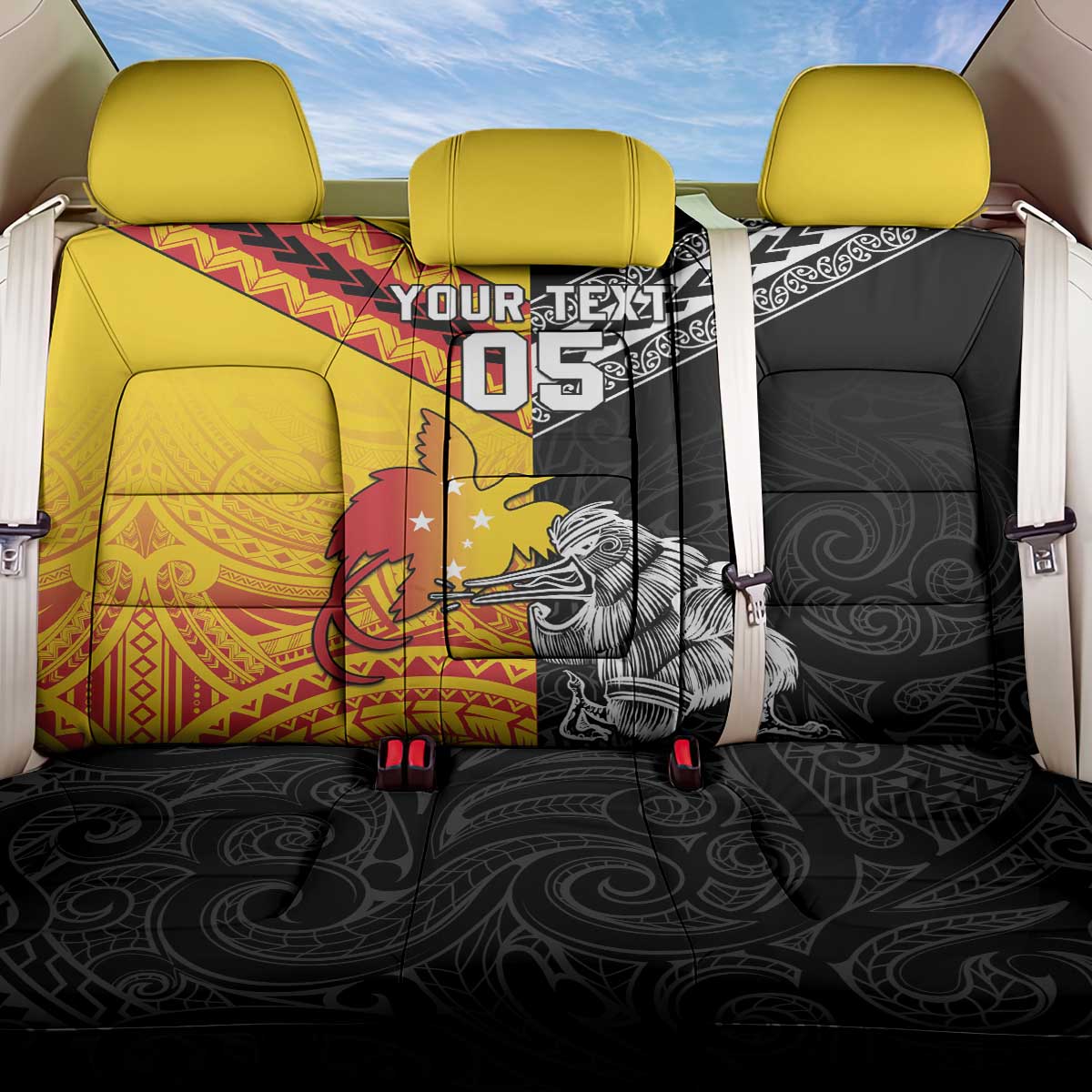 New Zealand And Papua New Guinea Rugby Custom Back Car Seat Cover Maori Kiwi With Bird of Paradise LT05 One Size Black - Polynesian Pride