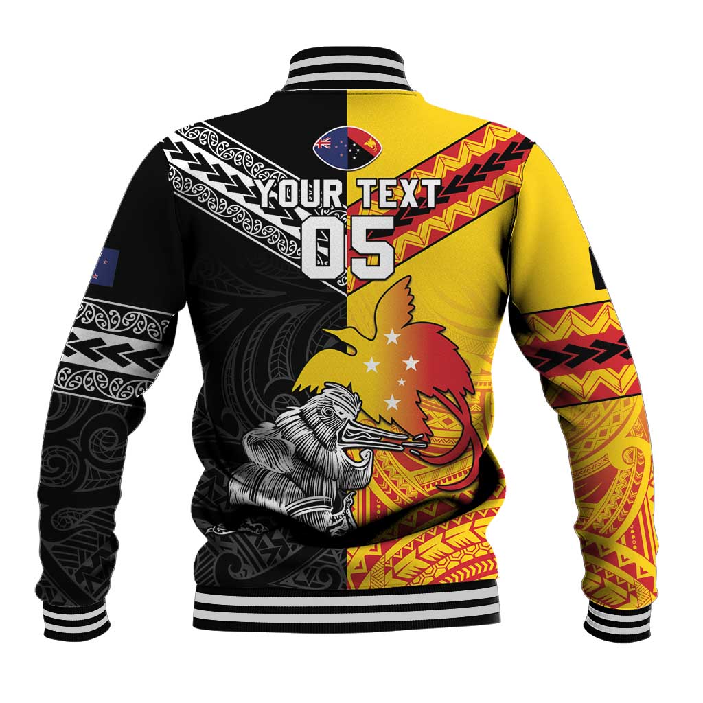 New Zealand And Papua New Guinea Rugby Custom Baseball Jacket Maori Kiwi With Bird of Paradise LT05 - Polynesian Pride