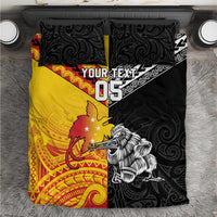 New Zealand And Papua New Guinea Rugby Custom Bedding Set Maori Kiwi With Bird of Paradise LT05 Black - Polynesian Pride