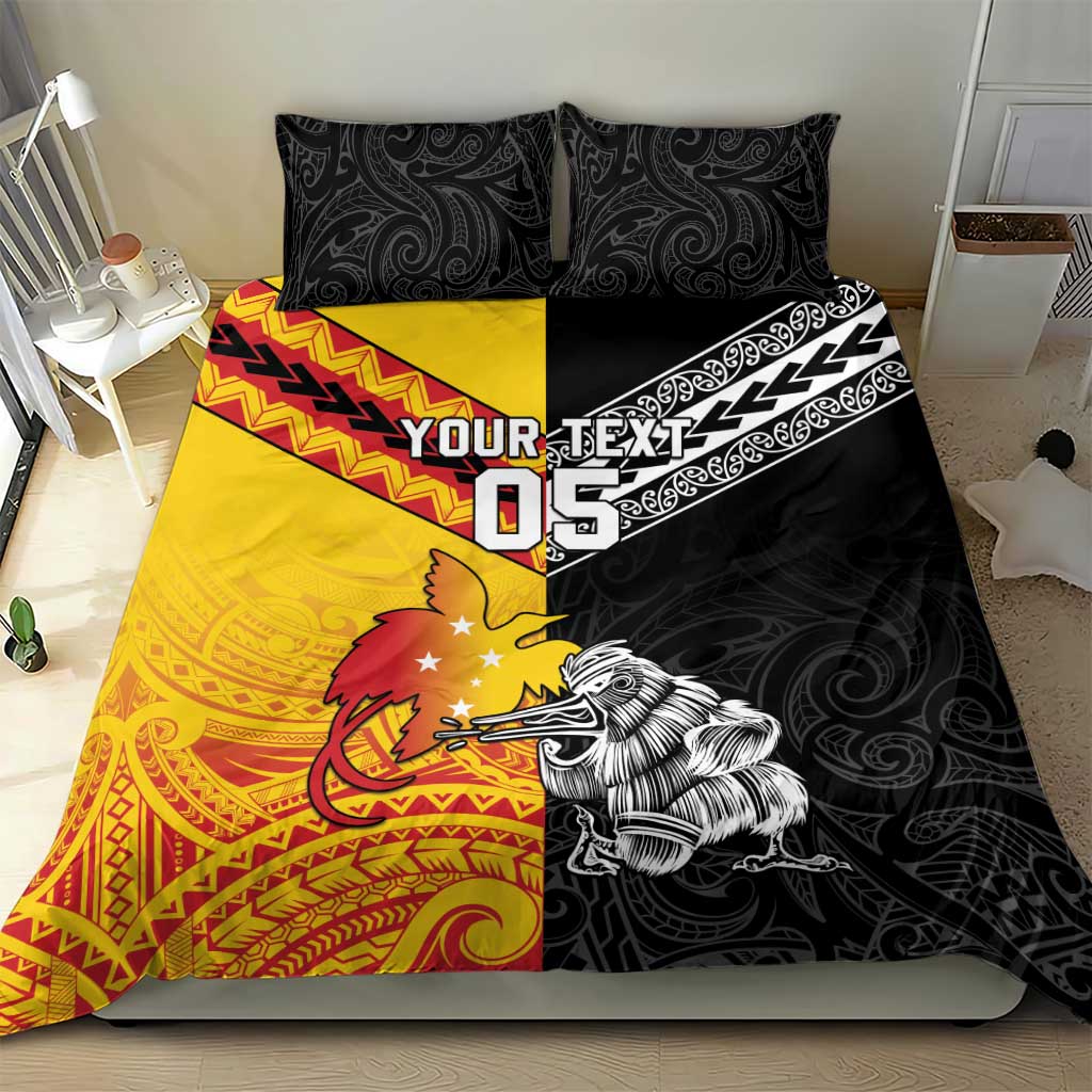 New Zealand And Papua New Guinea Rugby Custom Bedding Set Maori Kiwi With Bird of Paradise LT05 - Polynesian Pride