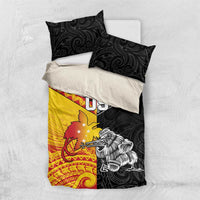 New Zealand And Papua New Guinea Rugby Custom Bedding Set Maori Kiwi With Bird of Paradise LT05 US Twin 172cm x 218cm Black - Polynesian Pride