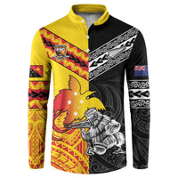 New Zealand And Papua New Guinea Rugby Custom Button Sweatshirt Maori Kiwi With Bird of Paradise LT05 Black - Polynesian Pride