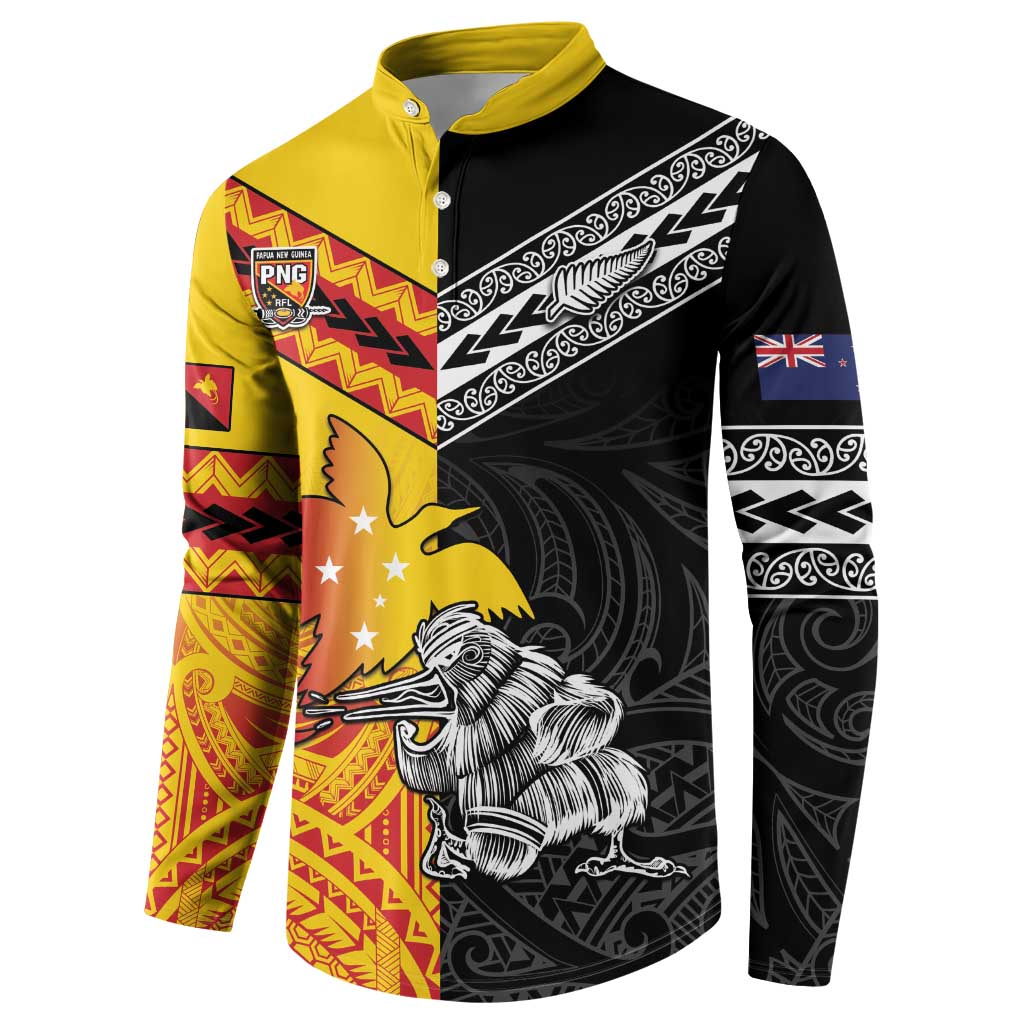 New Zealand And Papua New Guinea Rugby Custom Button Sweatshirt Maori Kiwi With Bird of Paradise LT05 - Polynesian Pride