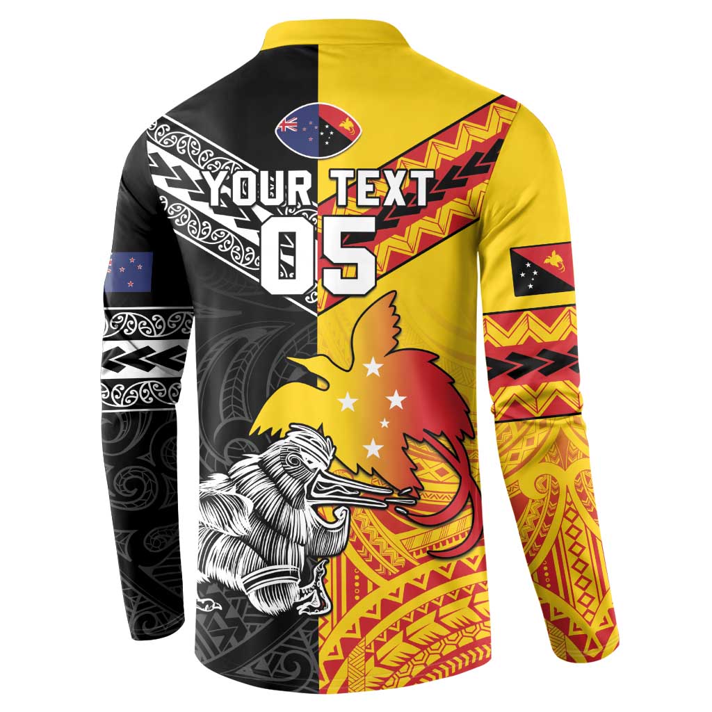New Zealand And Papua New Guinea Rugby Custom Button Sweatshirt Maori Kiwi With Bird of Paradise LT05 - Polynesian Pride