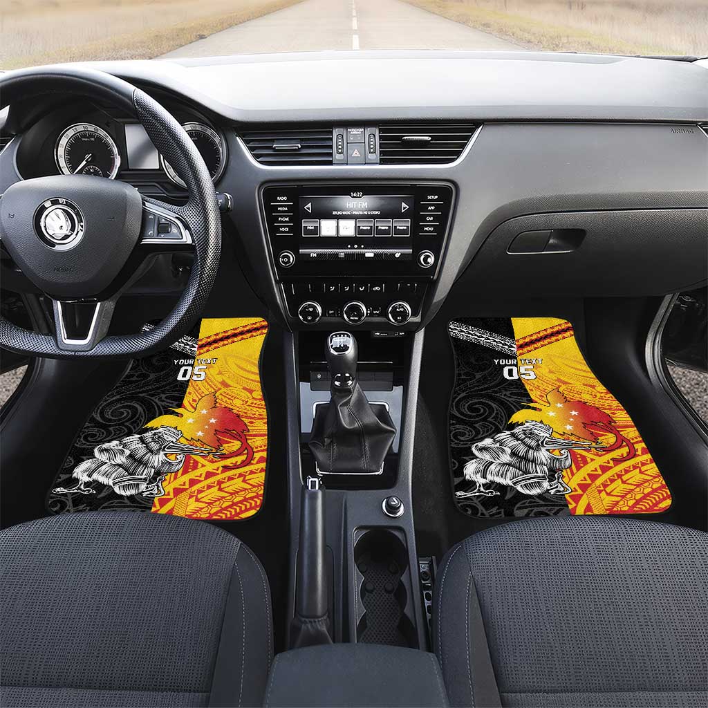 New Zealand And Papua New Guinea Rugby Custom Car Mats Maori Kiwi With Bird of Paradise LT05 Set 2pcs - Front Black - Polynesian Pride