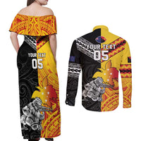 New Zealand And Papua New Guinea Rugby Custom Couples Matching Off Shoulder Maxi Dress and Long Sleeve Button Shirt Maori Kiwi With Bird of Paradise LT05 - Polynesian Pride
