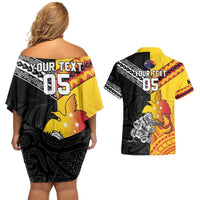 New Zealand And Papua New Guinea Rugby Custom Couples Matching Off Shoulder Short Dress and Hawaiian Shirt Maori Kiwi With Bird of Paradise LT05 - Polynesian Pride