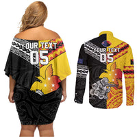 New Zealand And Papua New Guinea Rugby Custom Couples Matching Off Shoulder Short Dress and Long Sleeve Button Shirt Maori Kiwi With Bird of Paradise LT05 - Polynesian Pride