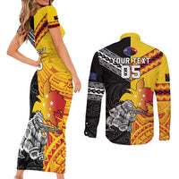 New Zealand And Papua New Guinea Rugby Custom Couples Matching Short Sleeve Bodycon Dress and Long Sleeve Button Shirt Maori Kiwi With Bird of Paradise LT05 - Polynesian Pride
