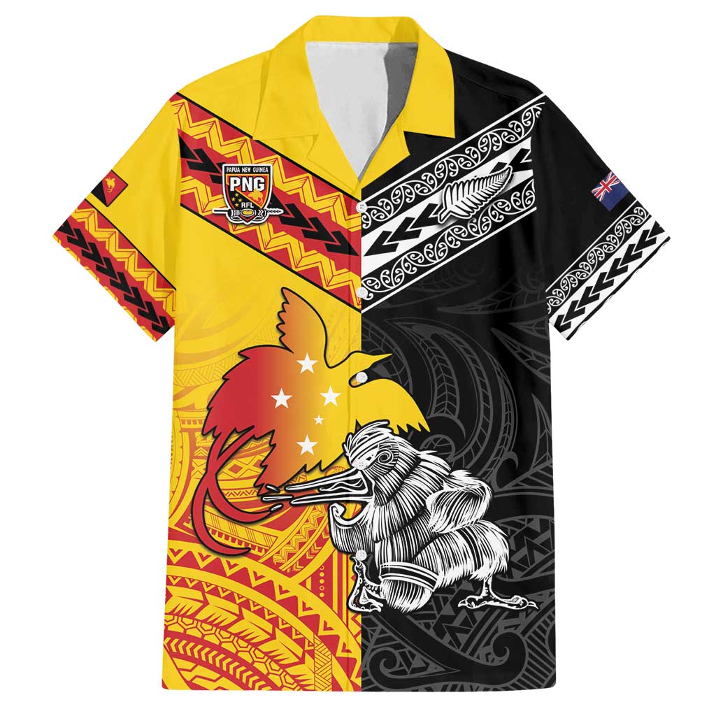 New Zealand And Papua New Guinea Rugby Custom Family Matching Long Sleeve Bodycon Dress and Hawaiian Shirt Maori Kiwi With Bird of Paradise LT05 Dad's Shirt - Short Sleeve Black - Polynesian Pride