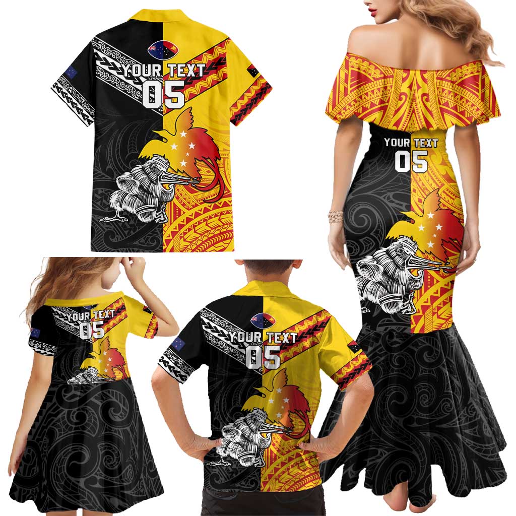 New Zealand And Papua New Guinea Rugby Custom Family Matching Mermaid Dress and Hawaiian Shirt Maori Kiwi With Bird of Paradise LT05 - Polynesian Pride