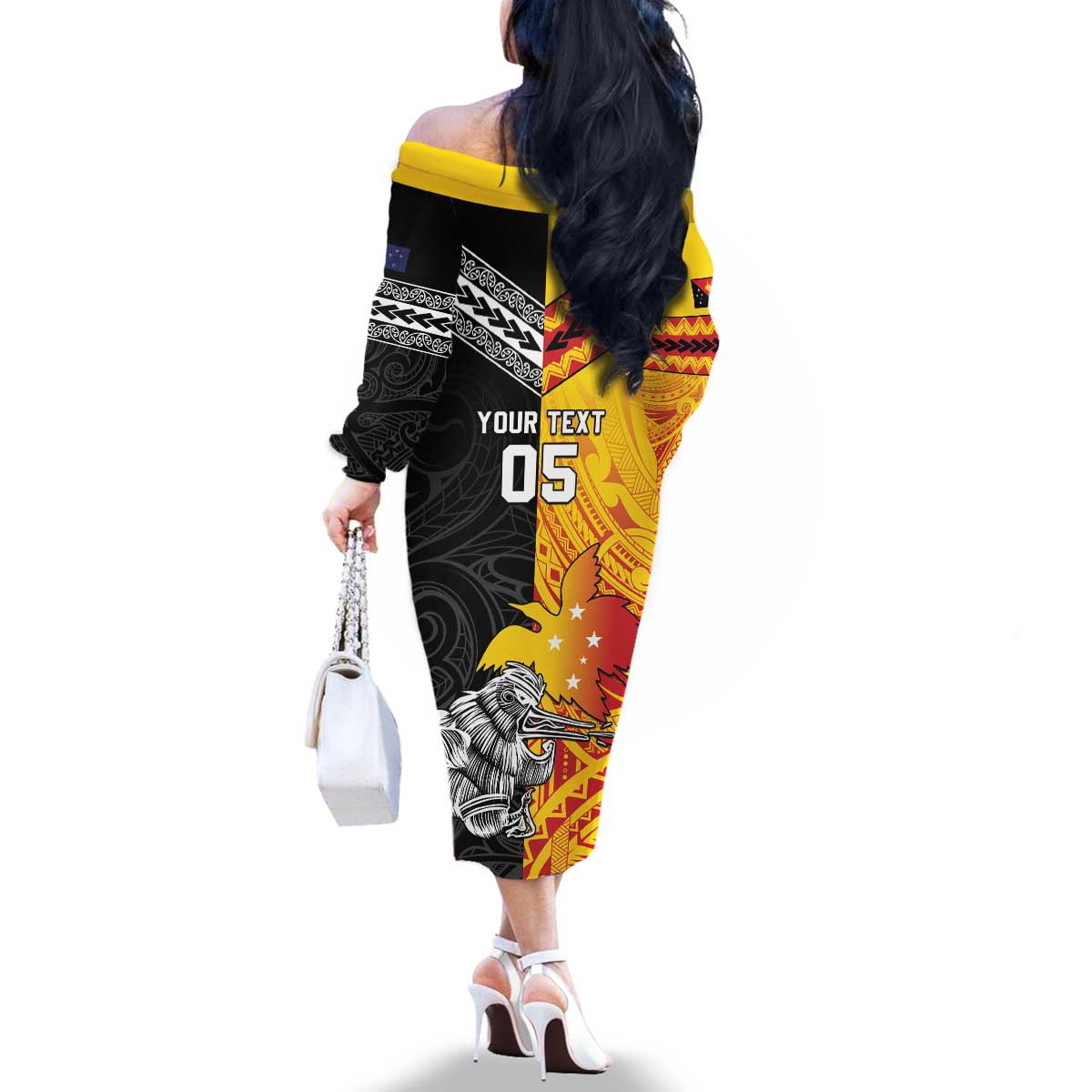 New Zealand And Papua New Guinea Rugby Custom Family Matching Off The Shoulder Long Sleeve Dress and Hawaiian Shirt Maori Kiwi With Bird of Paradise LT05 - Polynesian Pride