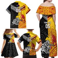 New Zealand And Papua New Guinea Rugby Custom Family Matching Off Shoulder Maxi Dress and Hawaiian Shirt Maori Kiwi With Bird of Paradise LT05 - Polynesian Pride