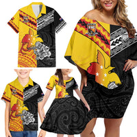 New Zealand And Papua New Guinea Rugby Custom Family Matching Off Shoulder Short Dress and Hawaiian Shirt Maori Kiwi With Bird of Paradise LT05 - Polynesian Pride
