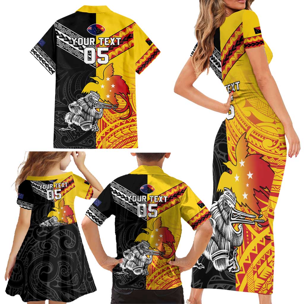 New Zealand And Papua New Guinea Rugby Custom Family Matching Short Sleeve Bodycon Dress and Hawaiian Shirt Maori Kiwi With Bird of Paradise LT05 - Polynesian Pride