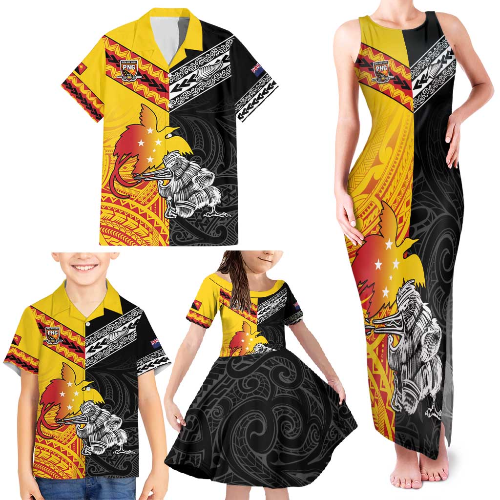 New Zealand And Papua New Guinea Rugby Custom Family Matching Tank Maxi Dress and Hawaiian Shirt Maori Kiwi With Bird of Paradise LT05 - Polynesian Pride