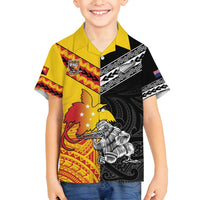 New Zealand And Papua New Guinea Rugby Custom Family Matching Tank Maxi Dress and Hawaiian Shirt Maori Kiwi With Bird of Paradise LT05 Son's Shirt Black - Polynesian Pride