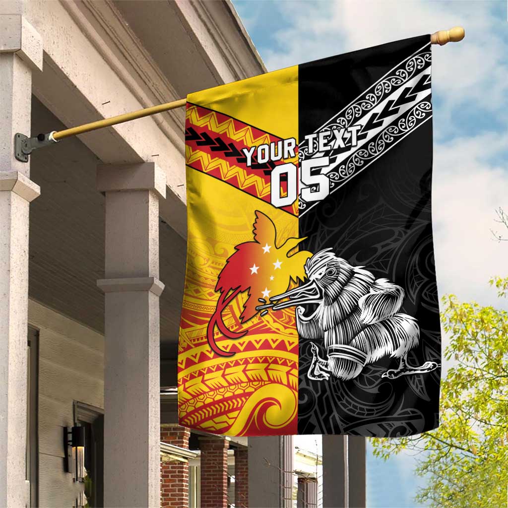 New Zealand And Papua New Guinea Rugby Custom Garden Flag Maori Kiwi With Bird of Paradise LT05 House Flag Black - Polynesian Pride