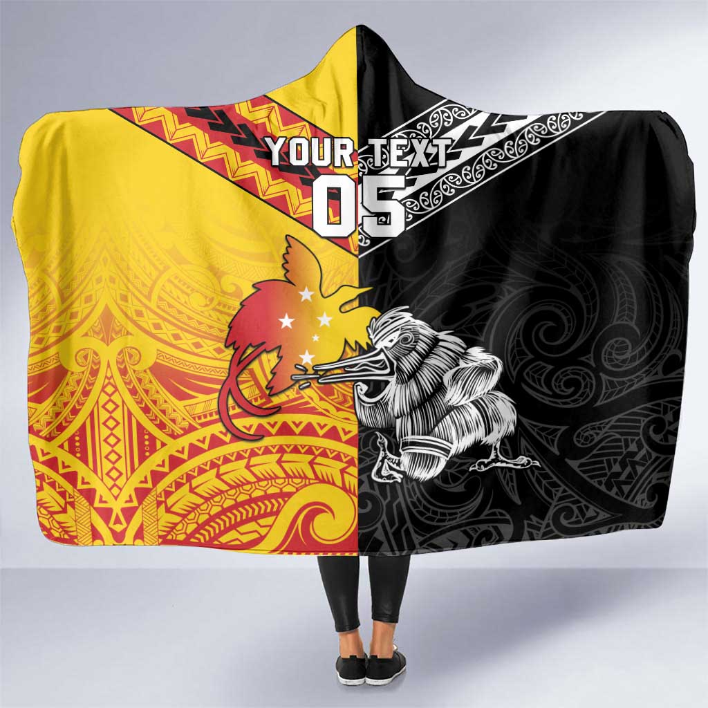 New Zealand And Papua New Guinea Rugby Custom Hooded Blanket Maori Kiwi With Bird of Paradise LT05 One Size Black - Polynesian Pride