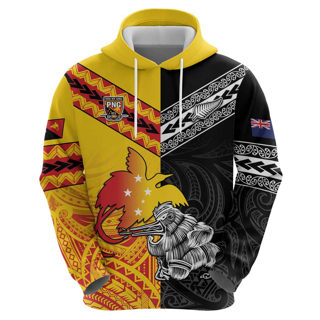 New Zealand And Papua New Guinea Rugby Custom Hoodie Maori Kiwi With Bird of Paradise LT05 - Polynesian Pride