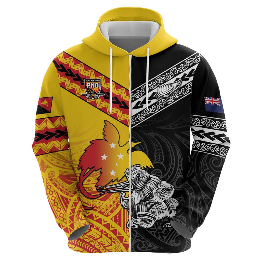 New Zealand And Papua New Guinea Rugby Custom Hoodie Maori Kiwi With Bird of Paradise LT05 - Polynesian Pride