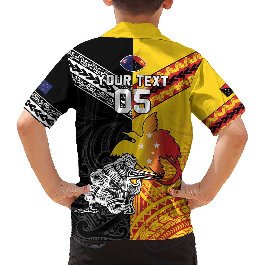 New Zealand And Papua New Guinea Rugby Custom Kid Hawaiian Shirt Maori Kiwi With Bird of Paradise LT05 - Polynesian Pride