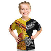 New Zealand And Papua New Guinea Rugby Custom Kid T Shirt Maori Kiwi With Bird of Paradise LT05 Black - Polynesian Pride